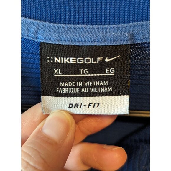 NIKE GOLF Polo Shirt Men XL Blue Striped Short Sleeve DRI-FIT Embroidered - Picture 3 of 12